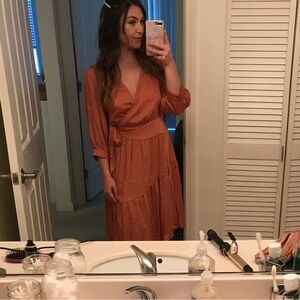 Burnt orange mustard seed long sleeve silk dress worn once size M